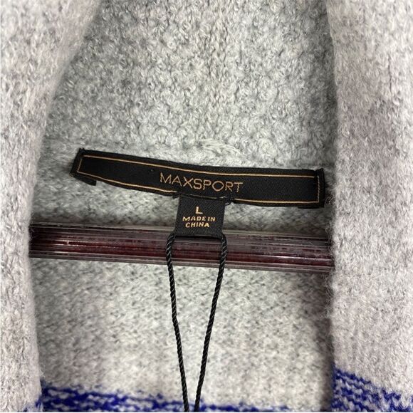 MaxSport Western Colorblock Long Cardigan Sweater Gray Blue Cream Black Large - Picture 9 of 12